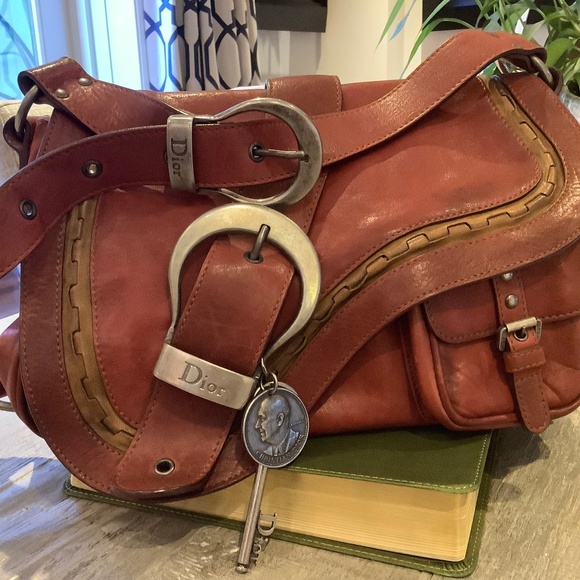 Christian Dior Gaucho Saddle Bag Leather Silver Coin Charm One Shoulder - Picture 1 of 14